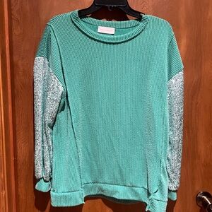 NWOT Green Top with Sequin Sleeves